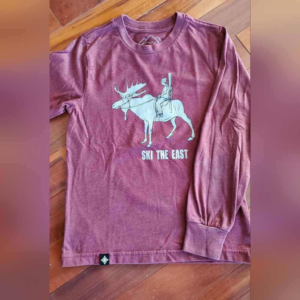 Ski The East Kids Long Sleeve Tee Shirt - Maroon - Youth Medium